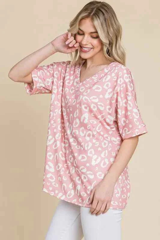 BOMBOM Loose Fit Animal Print Blouse - Soft Knit Women's Top