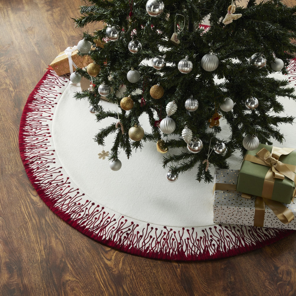 Handmade Flora Wool Christmas Tree Skirt 60" Arcadia Home