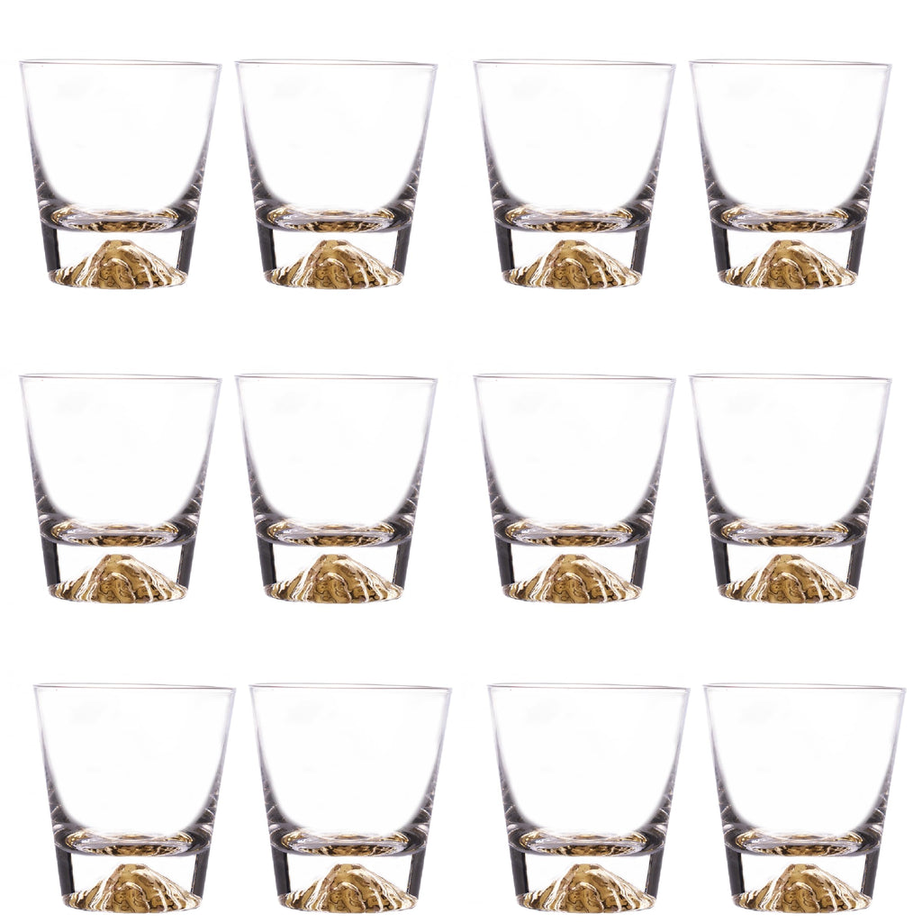 Whiskey Glasses Crystal Clear Gold Heavy Base Bourbon - 10oz