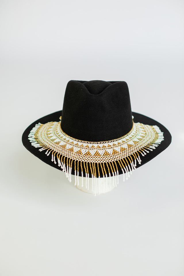 Gold Cascading Beaded Hat Necklace