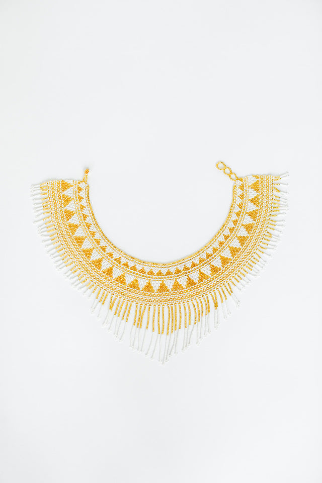 Gold Cascading Beaded Hat Necklace