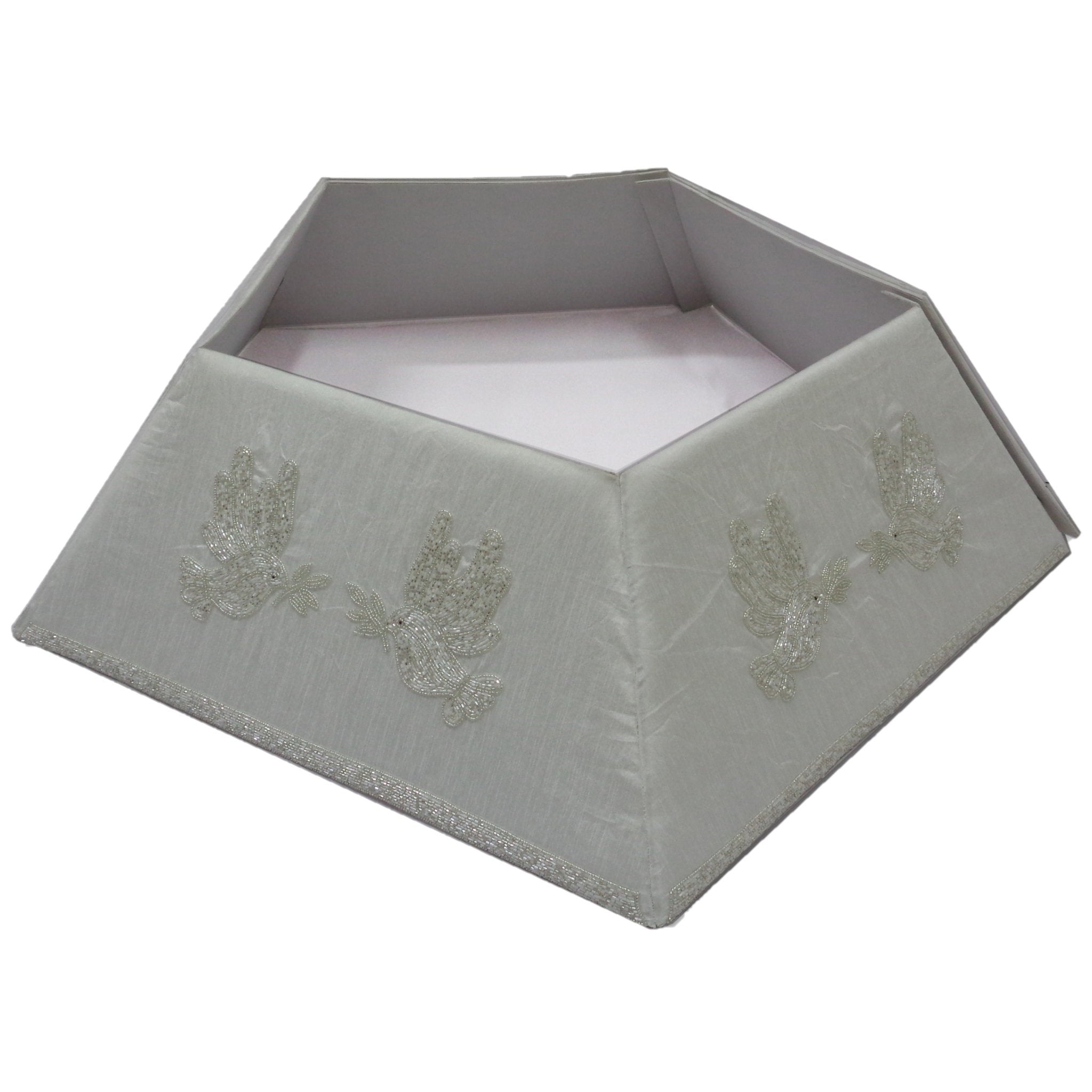 Hand Beaded Adjustable Christmas Tree Collar - Doves White Silk Arcadia Home