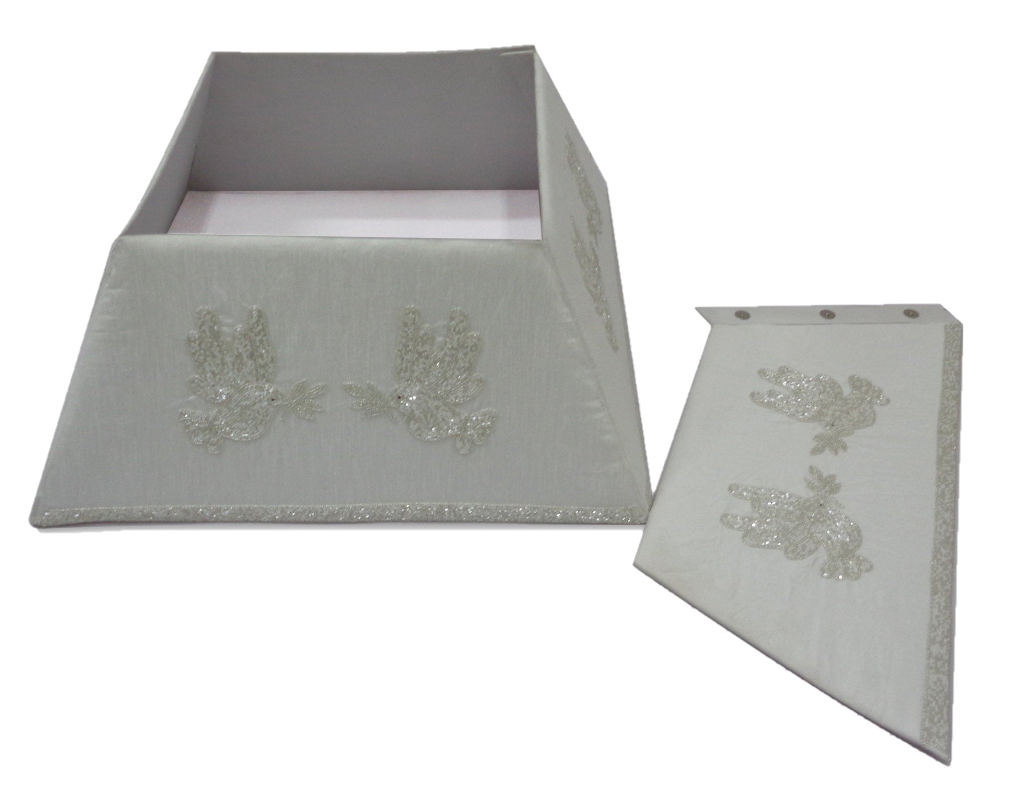 Hand Beaded Adjustable Christmas Tree Collar - Doves White Silk Arcadia Home