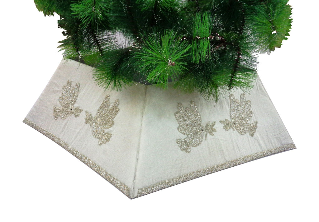 Hand Beaded Adjustable Christmas Tree Collar - Doves White Silk Arcadia Home