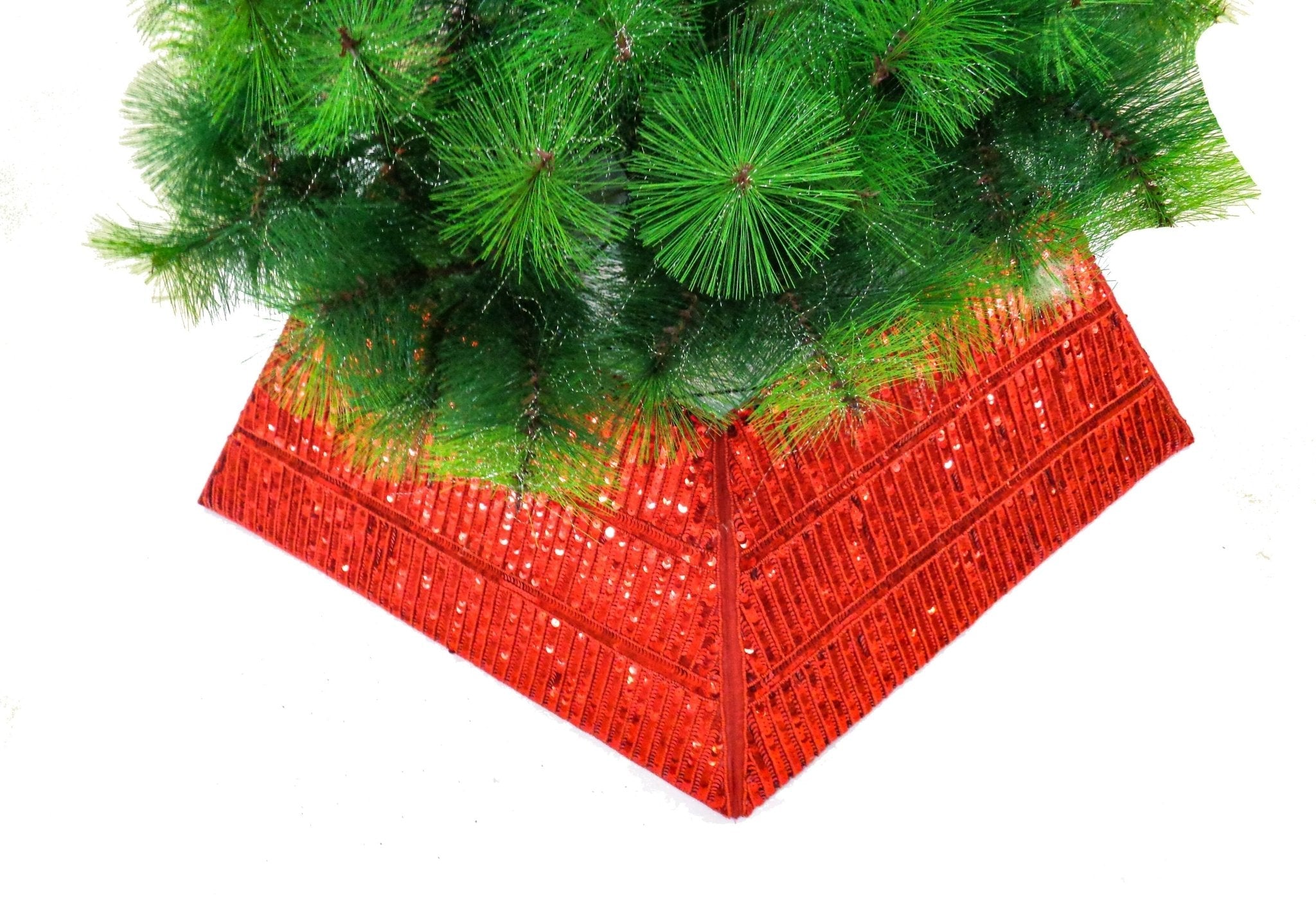 Hand Beaded Adjustable Christmas Tree Collar - Red Sequins Arcadia Home