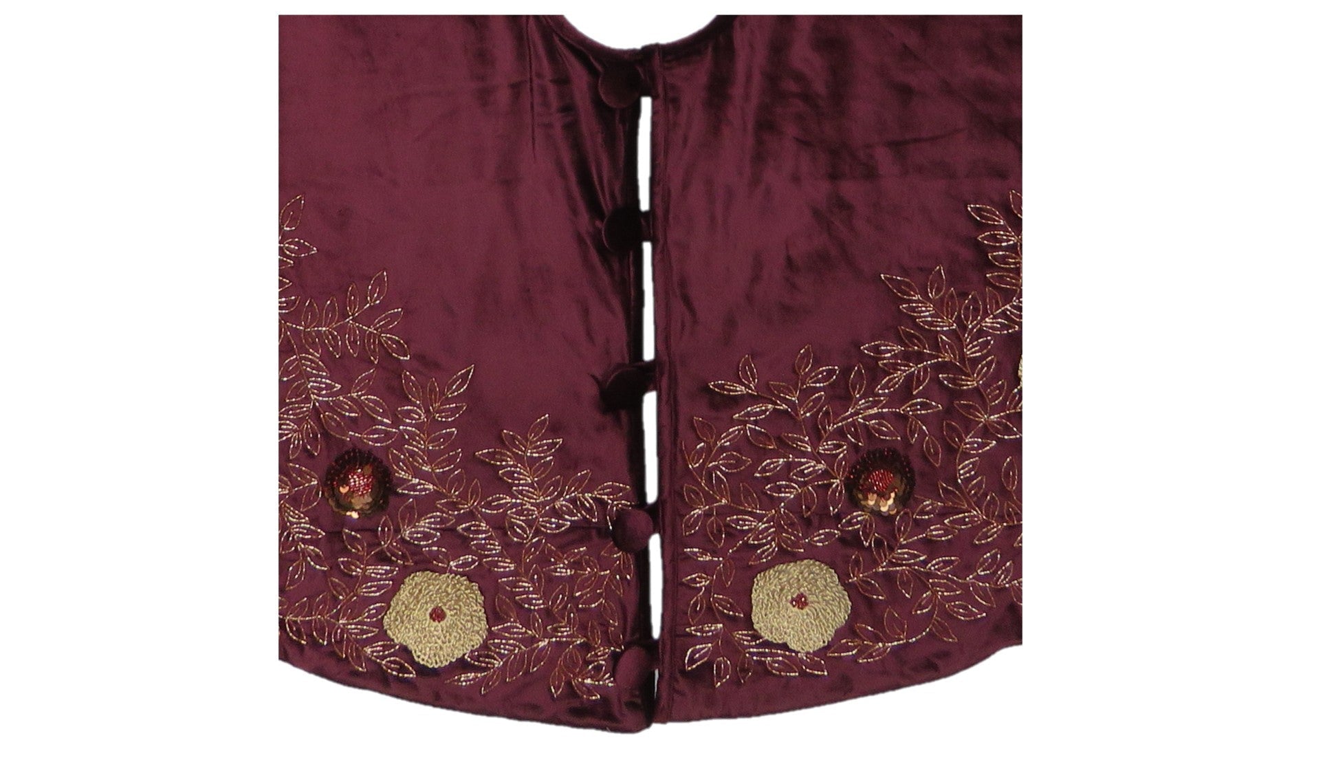 Hand Beaded Velvet Floral WIne Christmas Tree Skirt 60" Arcadia Home