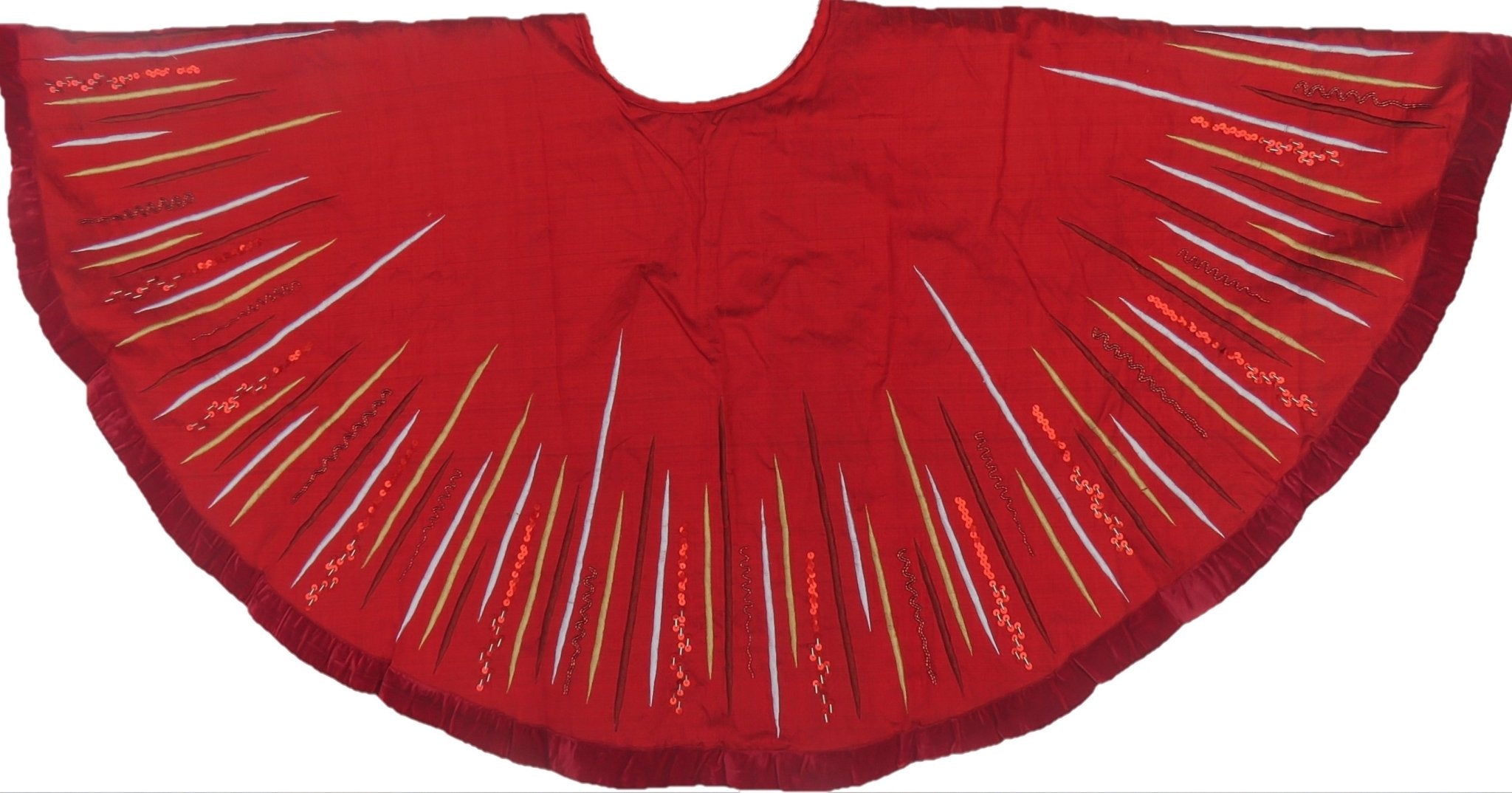 Hand Beaded Starburst Christmas Tree Skirt Red Silk - 60" Arcadia Home