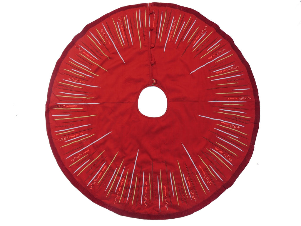 Hand Beaded Starburst Christmas Tree Skirt Red Silk - 60" Arcadia Home