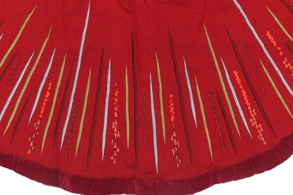 Hand Beaded Starburst Christmas Tree Skirt Red Silk - 60" Arcadia Home