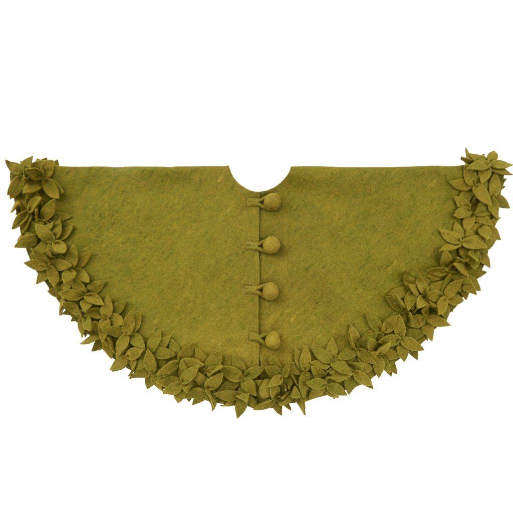 Hand Felted Wool Overlapping Flowers Border Chartreuse XL Christmas Tree Skirt 64" Arcadia Home