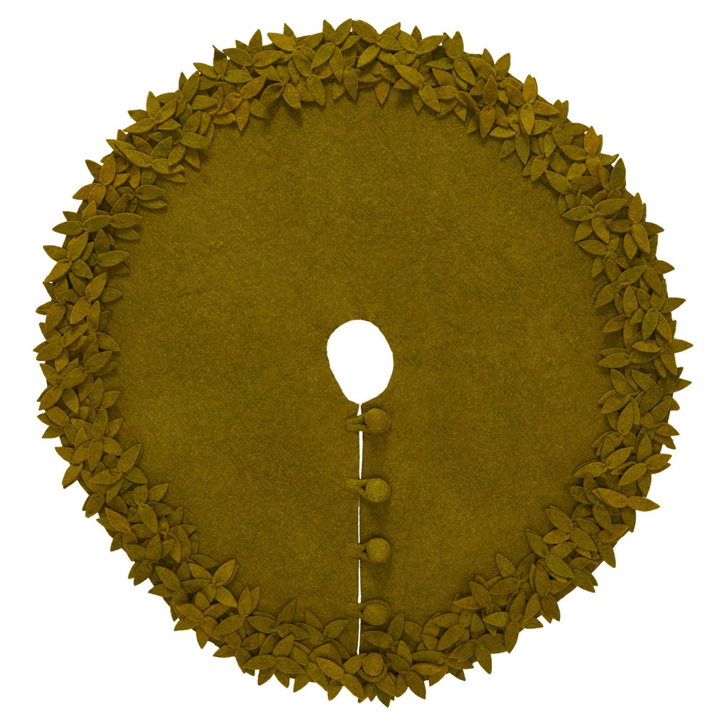 Hand Felted Wool Overlapping Flowers Border Chartreuse XL Christmas Tree Skirt 64" Arcadia Home