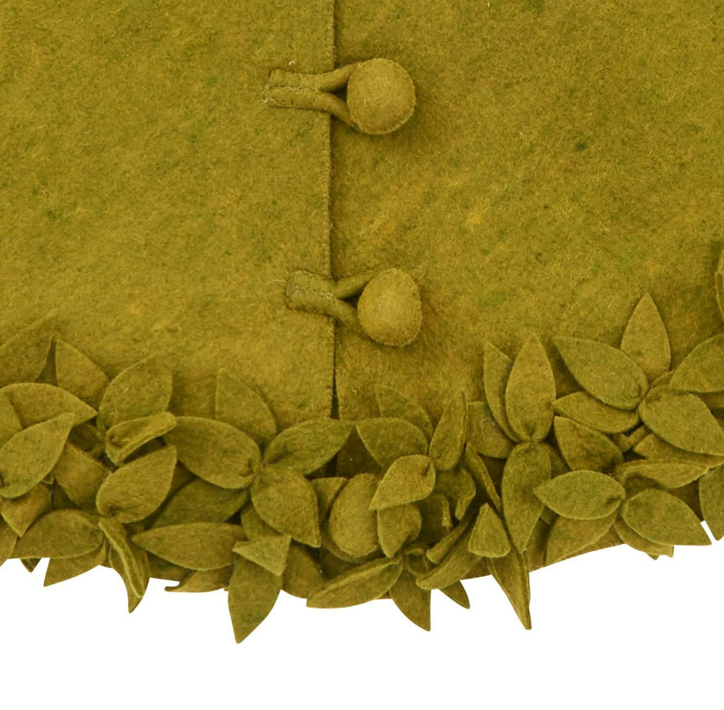 Hand Felted Wool Overlapping Flowers Border Chartreuse XL Christmas Tree Skirt 64" Arcadia Home