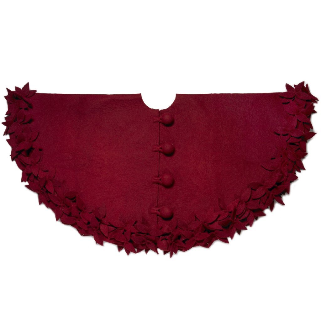 Hand Felted Wool Overlapping Flowers Border Maroon Christmas Tree Skirt 64"/72" Arcadia Home