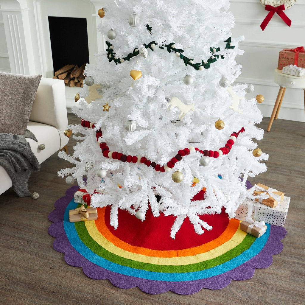 Rainbow Pride Hand Felted Wool Christmas Tree Skirt 60" Arcadia Home