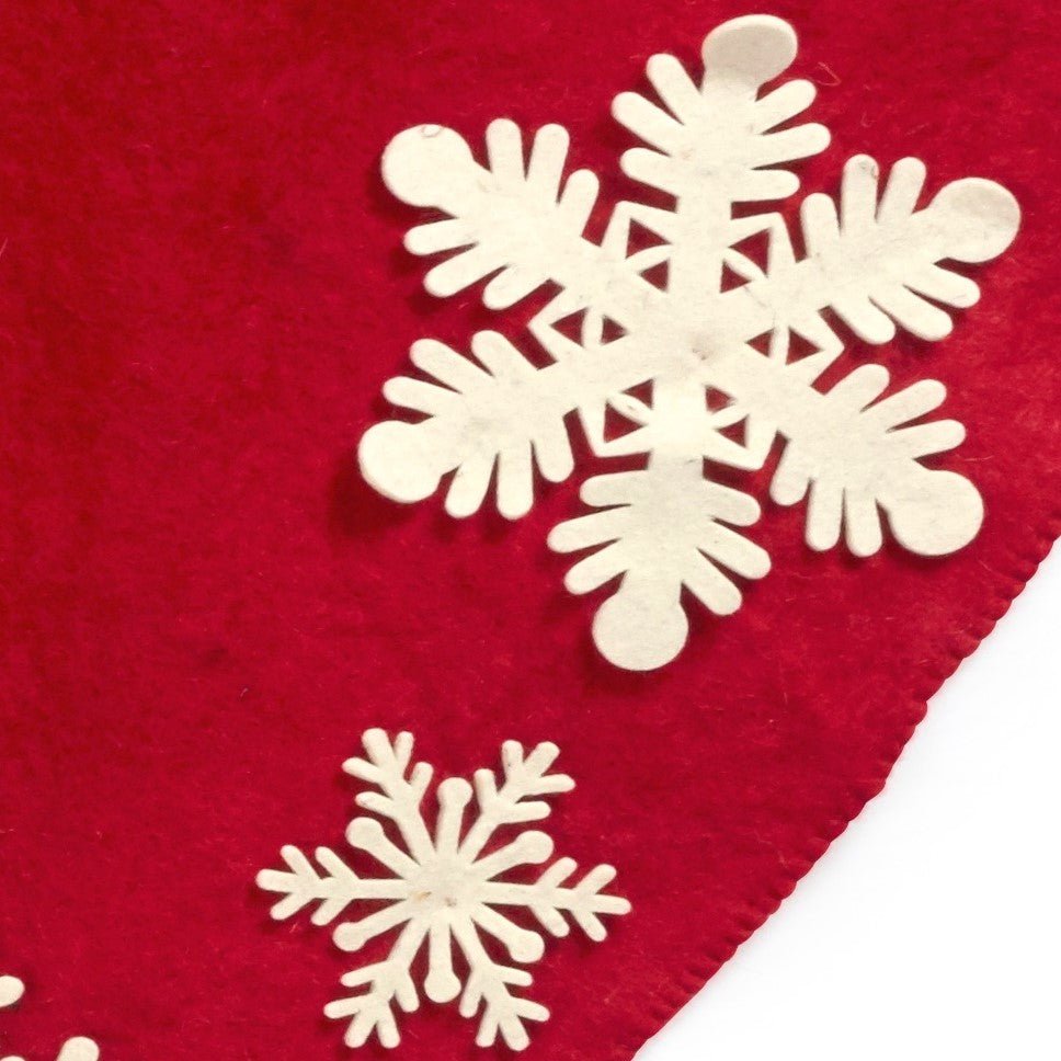 Hand Felted Wool Red and Cream Snowflakes Christmas Tree Skirt 60" Arcadia Home