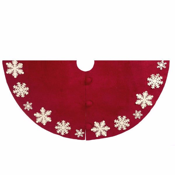 Hand Felted Wool Red and Cream Snowflakes Christmas Tree Skirt 60" Arcadia Home