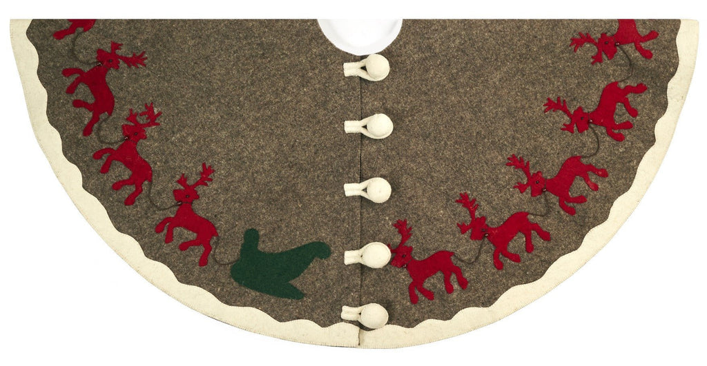 Hand Felted Wool Reindeer and Sleigh Christmas Tree Skirt Arcadia Home