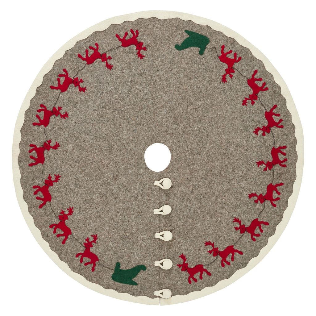 Hand Felted Wool Reindeer and Sleigh Christmas Tree Skirt Arcadia Home