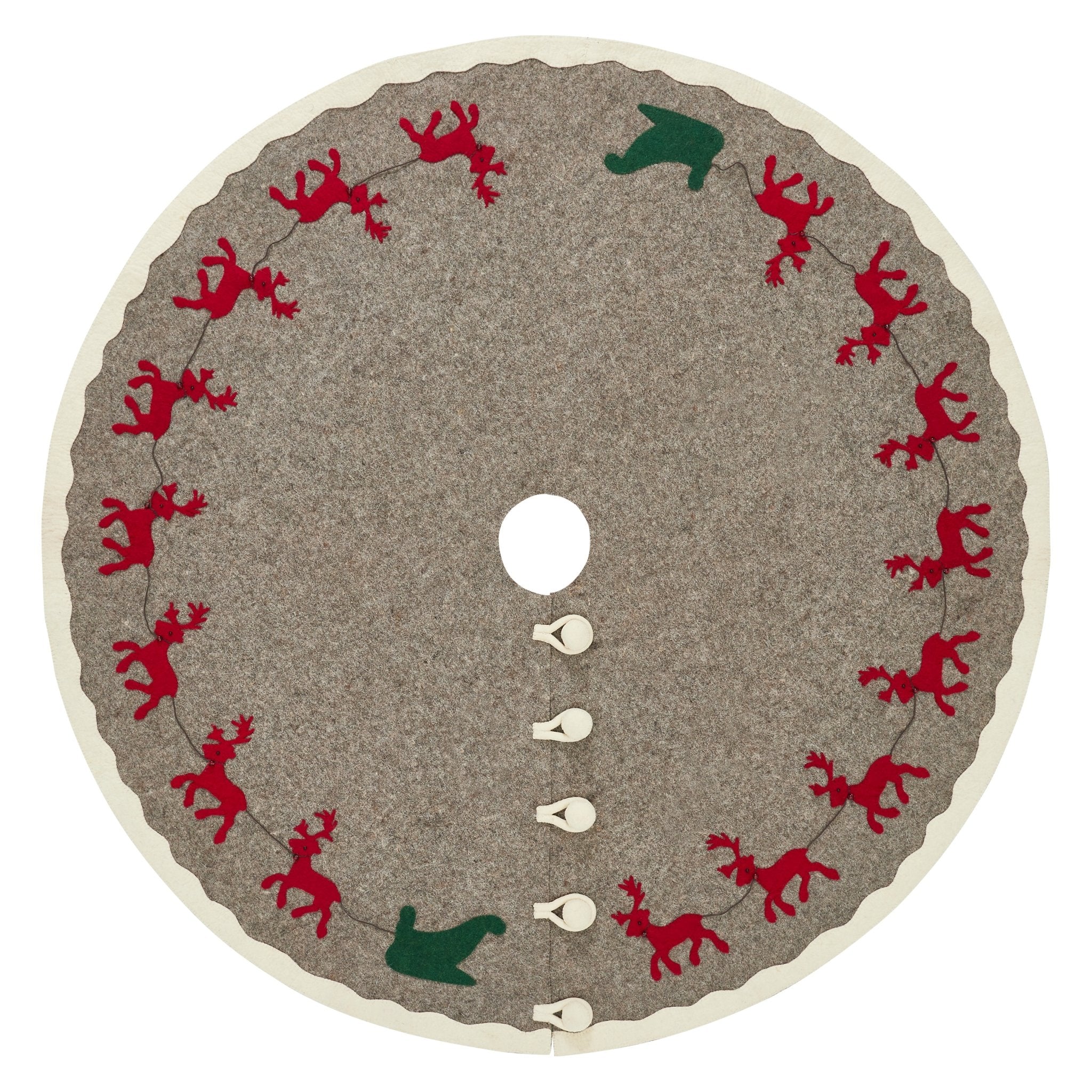 Hand Felted Wool Reindeer and Sleigh Christmas Tree Skirt Arcadia Home