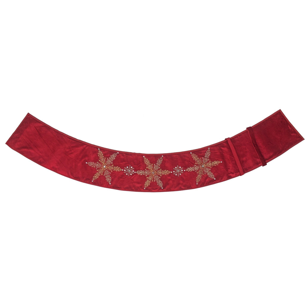 Handmade Adjustable Christmas Tree Collar - Silver Snowflakes Red Velvet Arcadia Home