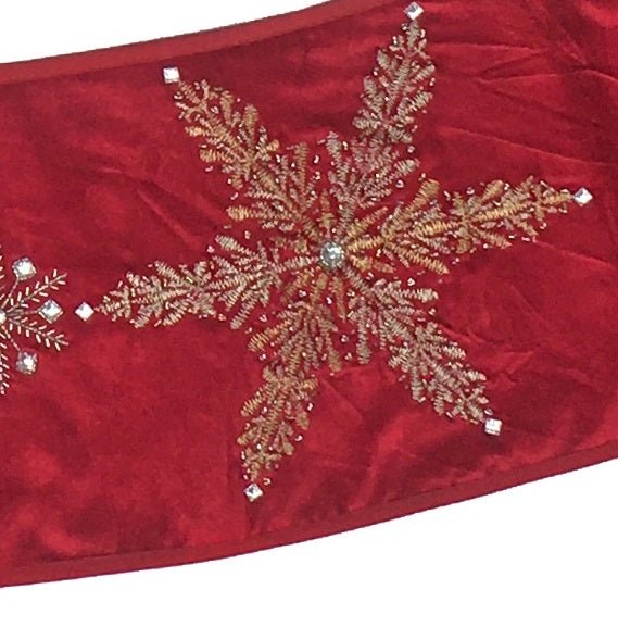 Handmade Adjustable Christmas Tree Collar - Silver Snowflakes Red Velvet Arcadia Home