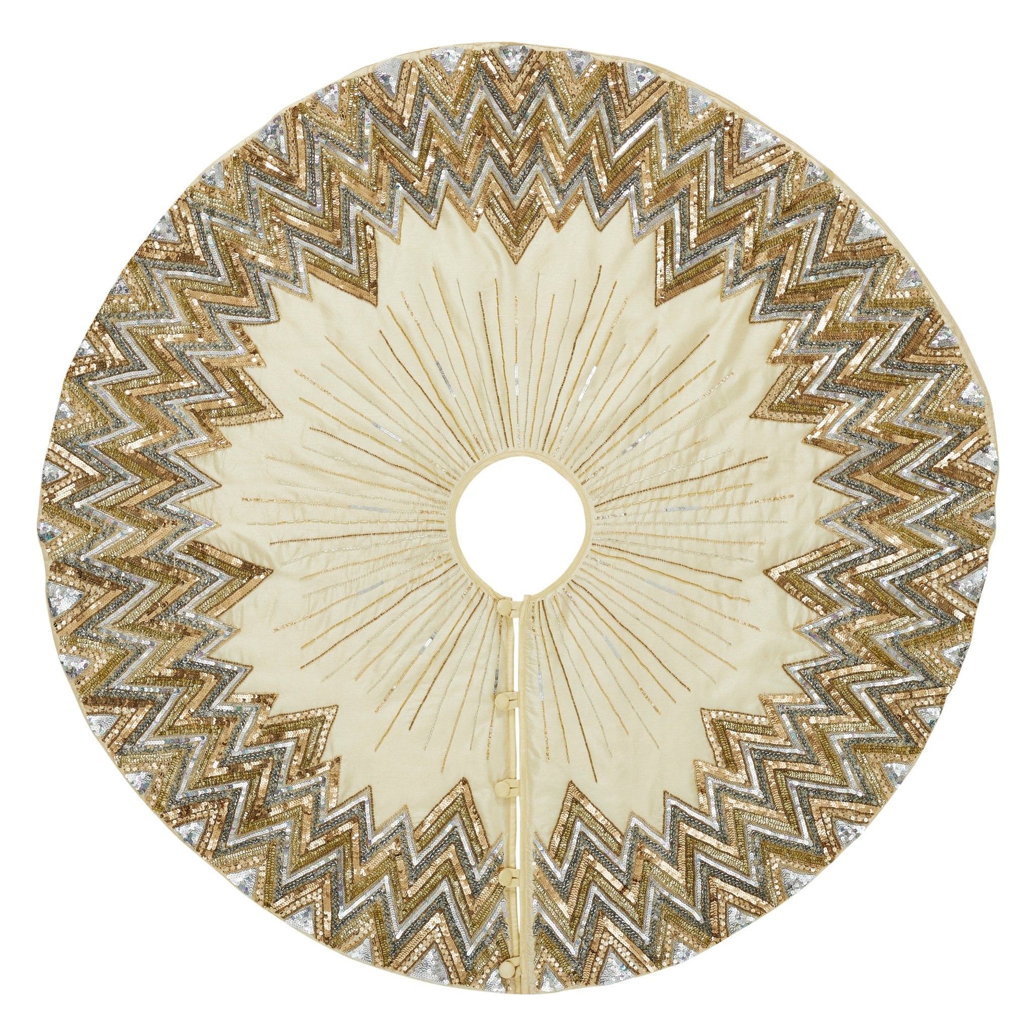 Hand Beaded Metallic Starburst French Vanilla Silk Christmas Tree Skirt 60"/72" Arcadia Home