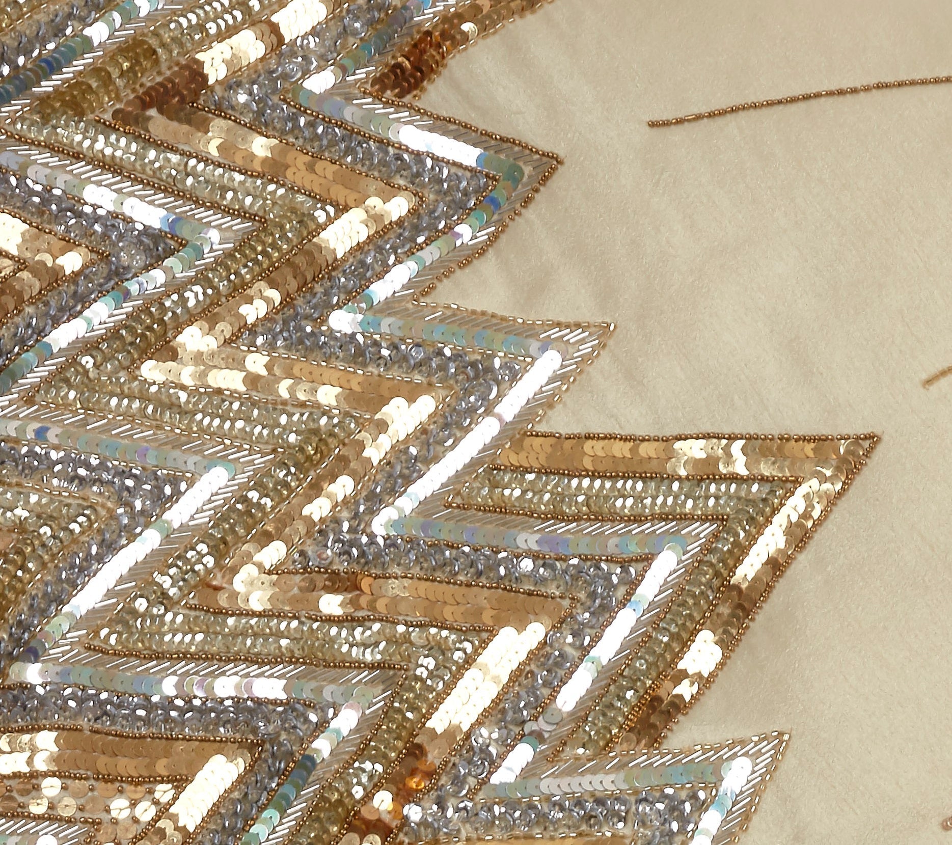 Hand Beaded Metallic Starburst French Vanilla Silk Christmas Tree Skirt 60"/72" Arcadia Home