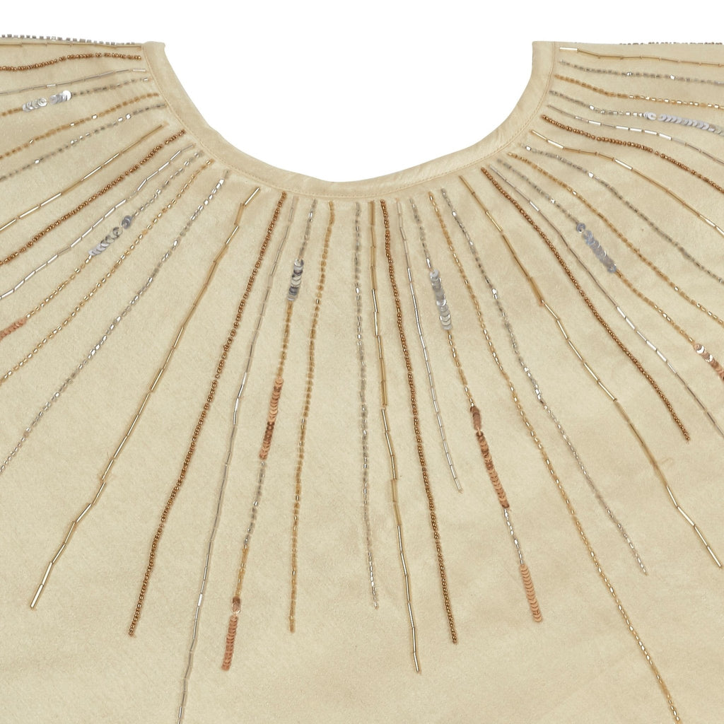 Hand Beaded Metallic Starburst French Vanilla Silk Christmas Tree Skirt 60"/72" Arcadia Home