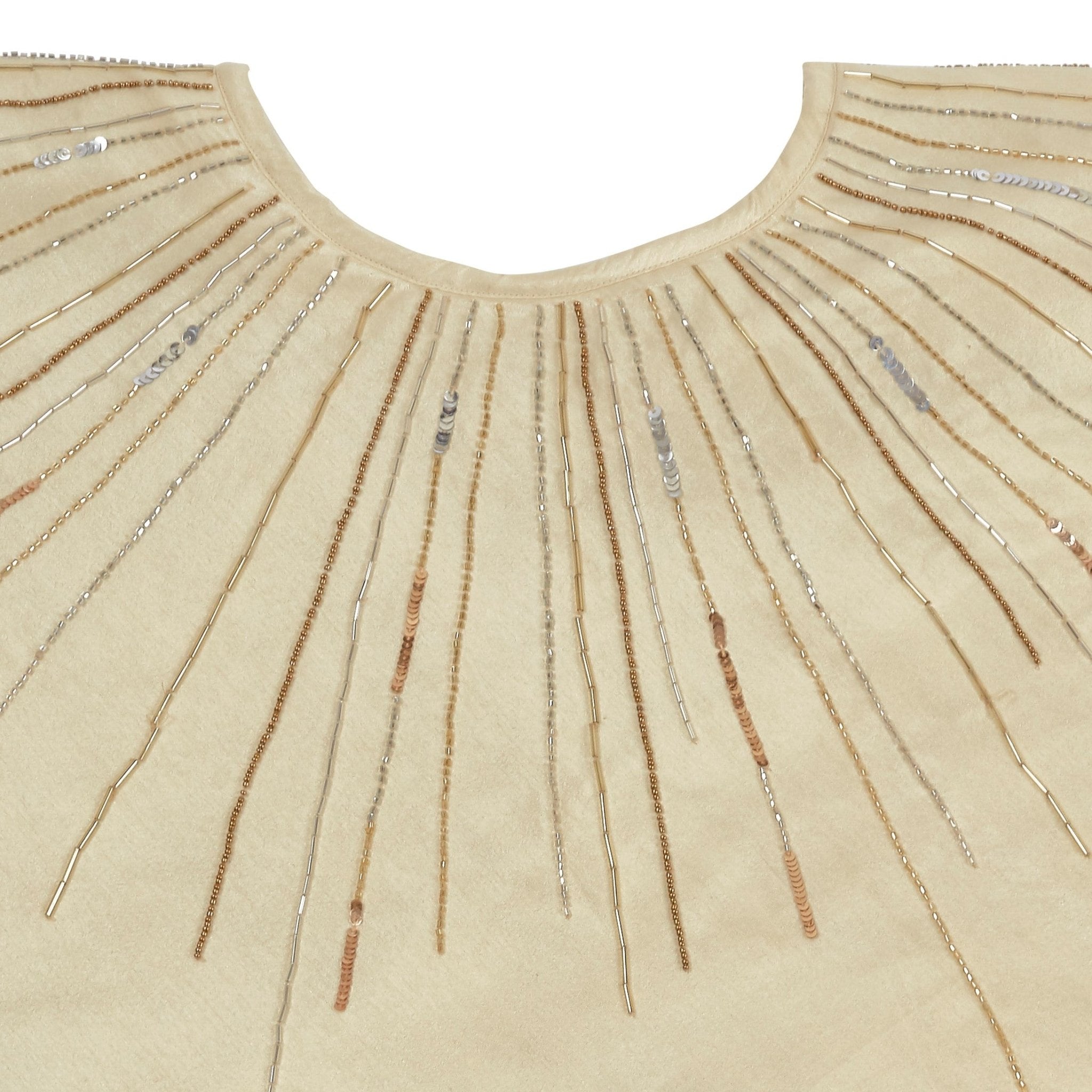 Hand Beaded Metallic Starburst French Vanilla Silk Christmas Tree Skirt 60"/72" Arcadia Home