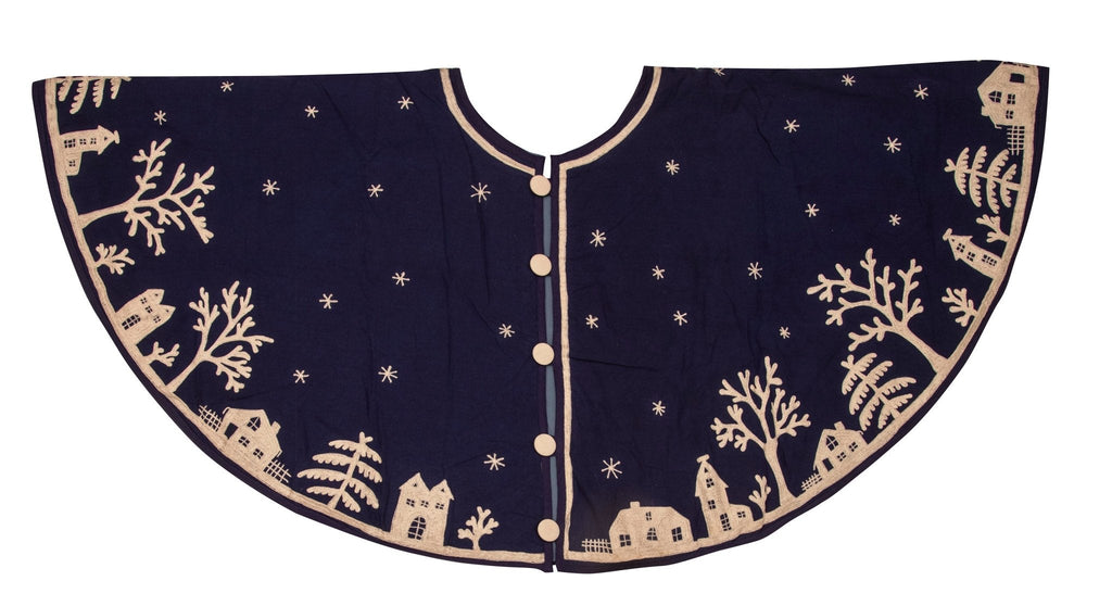 Handmade Cotton Christmas Tree Skirt - Village Scene Navy Blue - 60" Arcadia Home