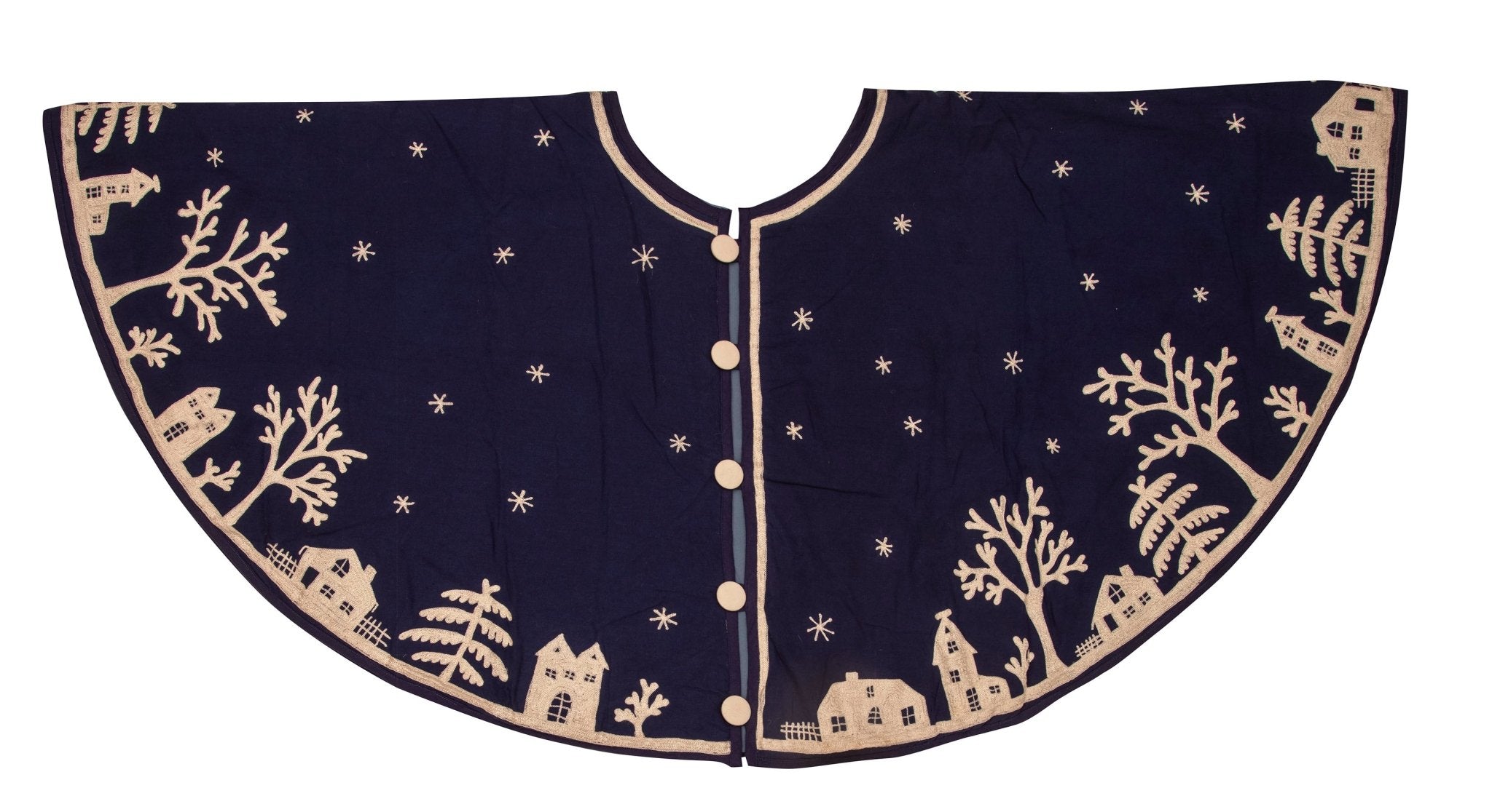 Handmade Cotton Christmas Tree Skirt - Village Scene Navy Blue - 60" Arcadia Home