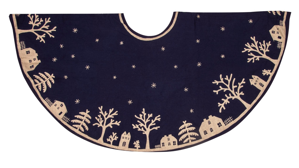 Handmade Cotton Christmas Tree Skirt - Village Scene Navy Blue - 60" Arcadia Home