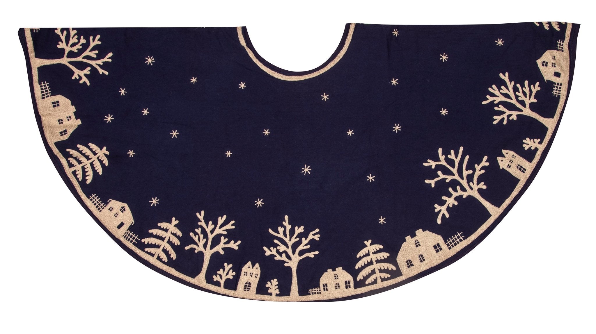 Handmade Cotton Christmas Tree Skirt - Village Scene Navy Blue - 60" Arcadia Home