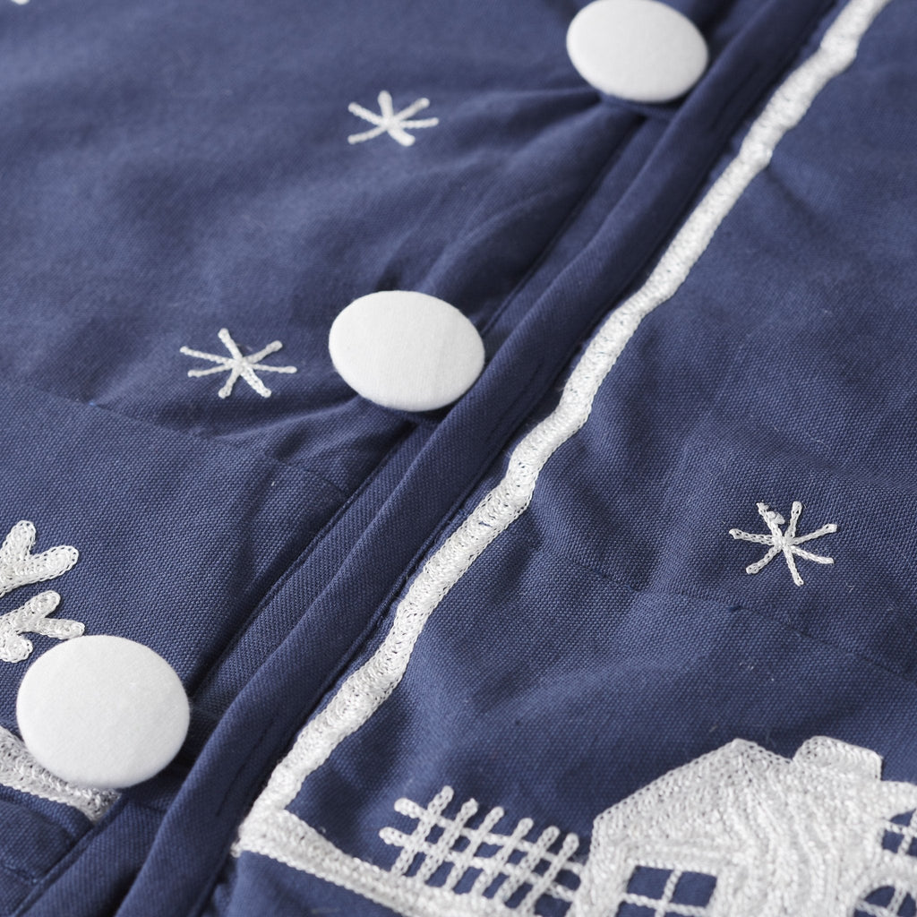 Handmade Cotton Christmas Tree Skirt - Village Scene Navy Blue - 60" Arcadia Home