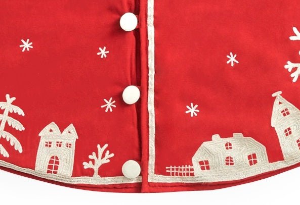 Handmade Christmas Tree Skirt Cotton - Village Scene Red - 60" Arcadia Home