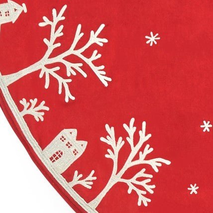Handmade Christmas Tree Skirt Cotton - Village Scene Red - 60" Arcadia Home