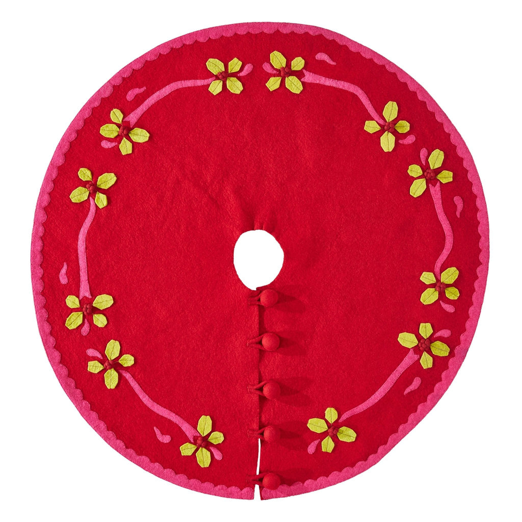 Handmade Christmas Tree Skirt Felt - Berries Red - 60" Arcadia Home