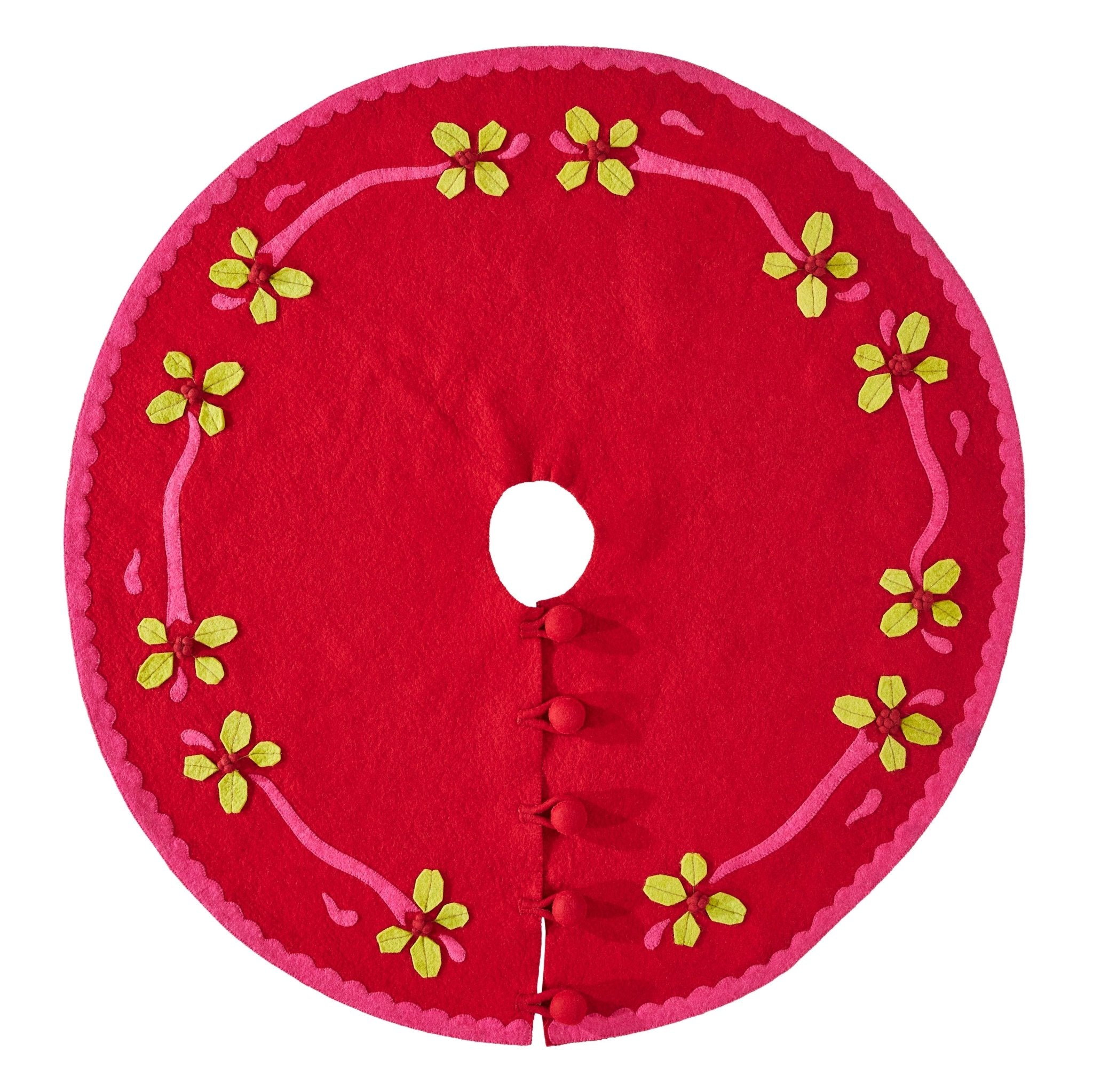 Handmade Christmas Tree Skirt Felt - Berries Red - 60" Arcadia Home
