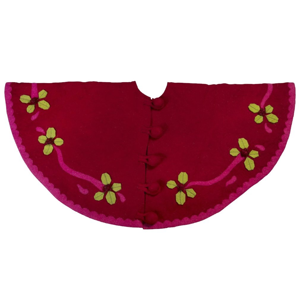 Handmade Christmas Tree Skirt Felt - Berries Red - 60" Arcadia Home