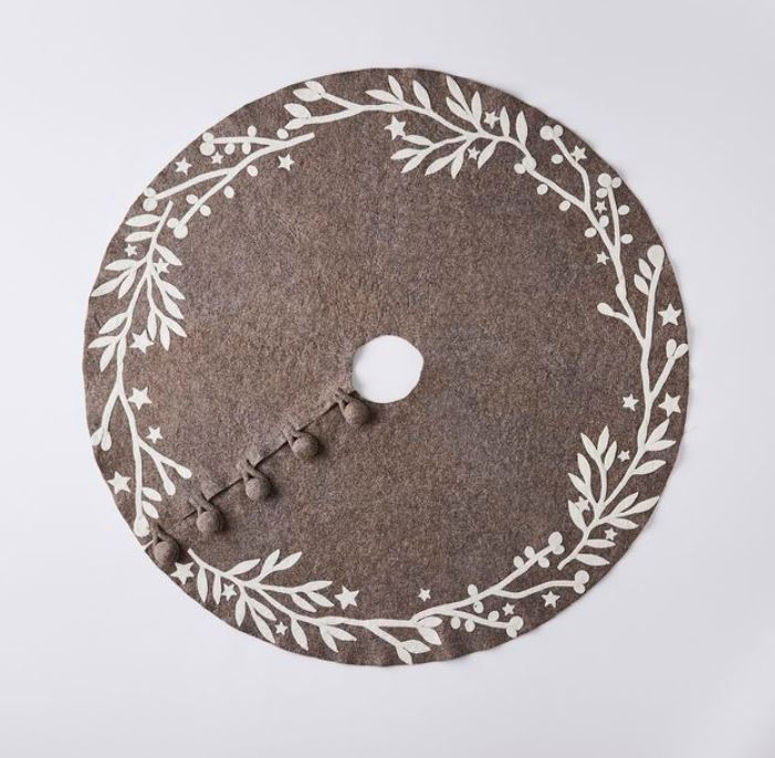Handmade Felt Branches and Stars Gray Christmas Tree Skirt Arcadia Home