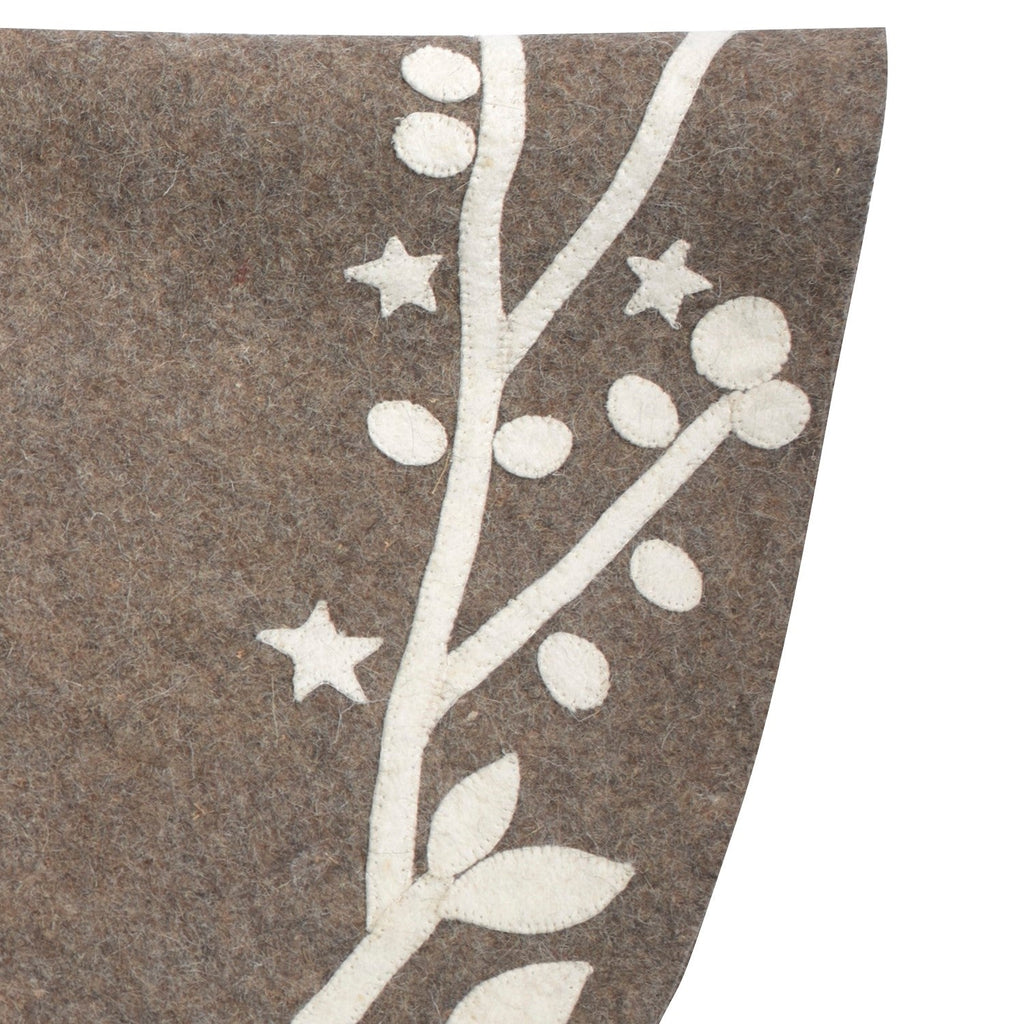 Handmade Felt Branches and Stars Gray Christmas Tree Skirt Arcadia Home