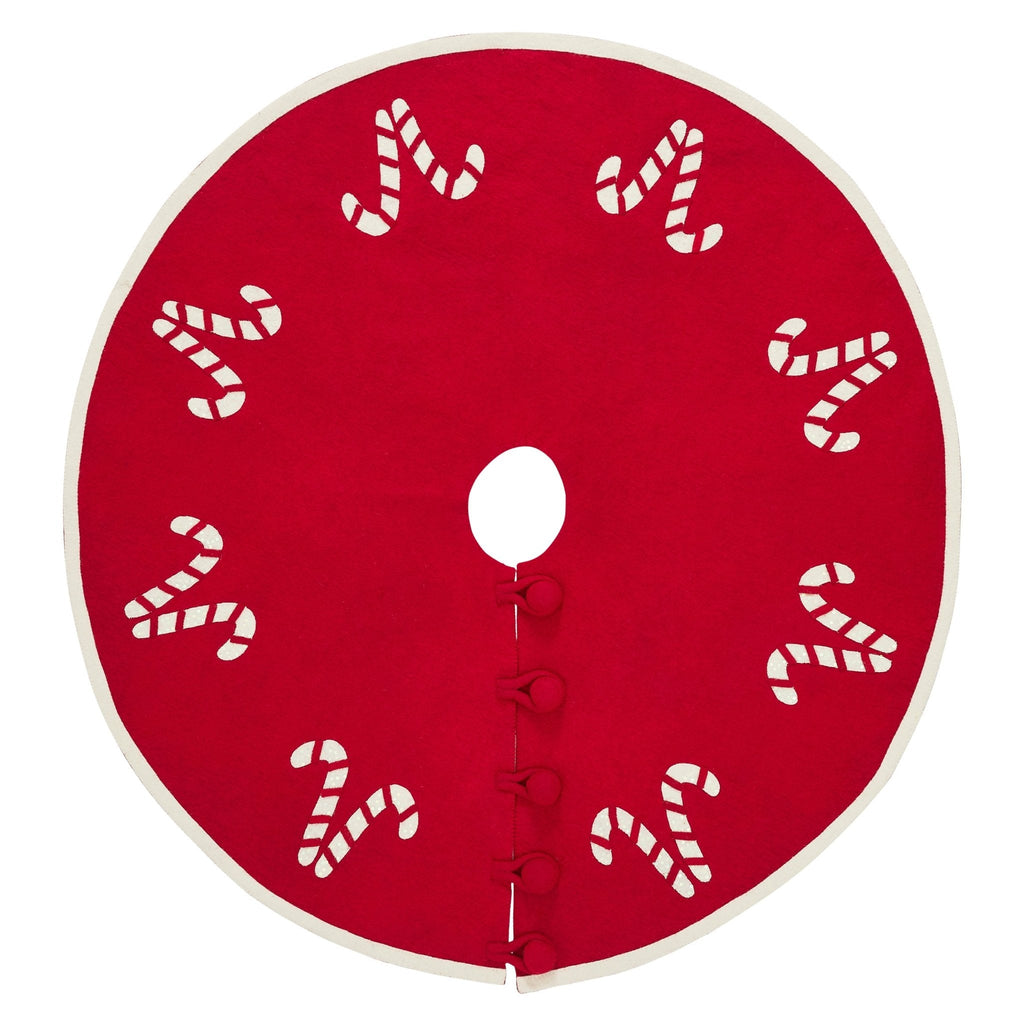 Handmade Candy Canes Red Felt Christmas Tree Skirt Felt 60" Arcadia Home