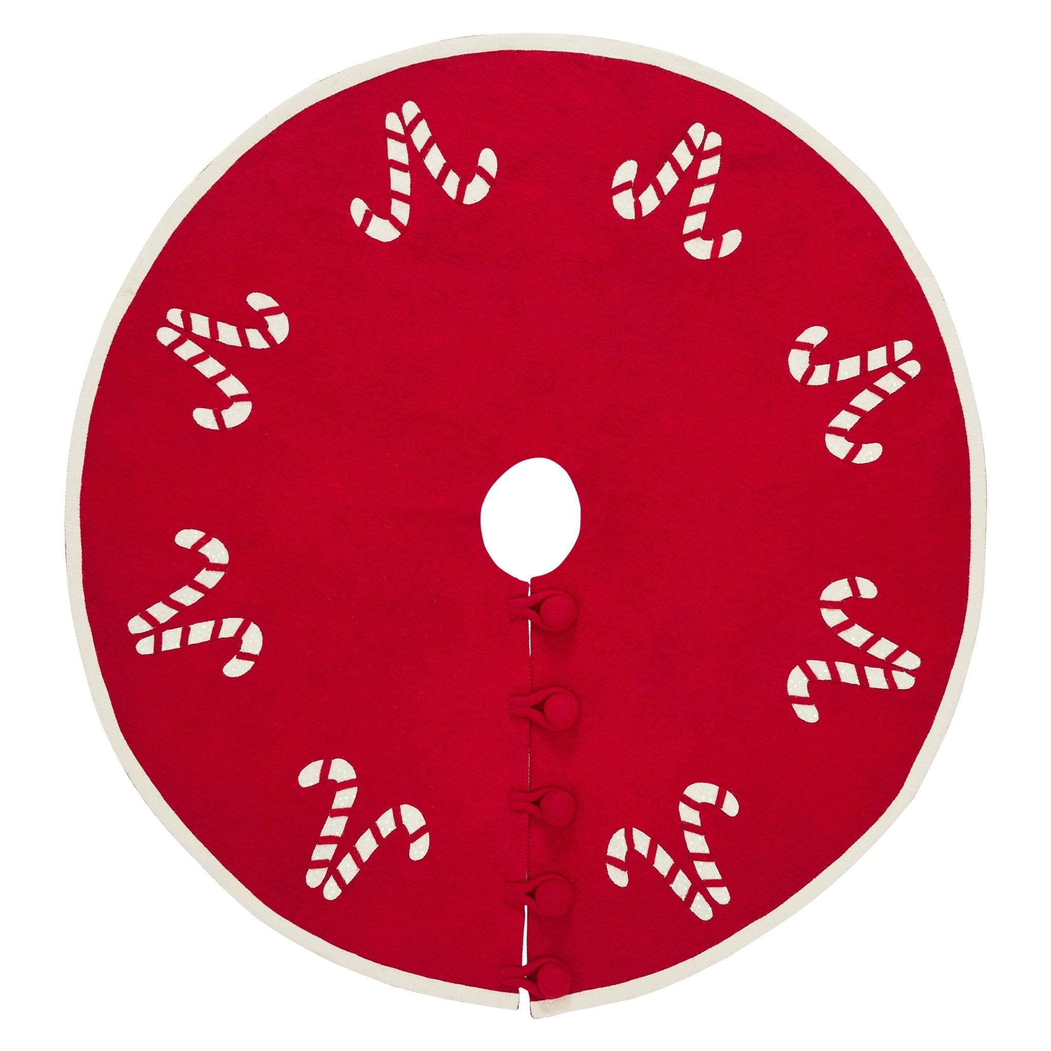 Handmade Candy Canes Red Felt Christmas Tree Skirt Felt 60" Arcadia Home