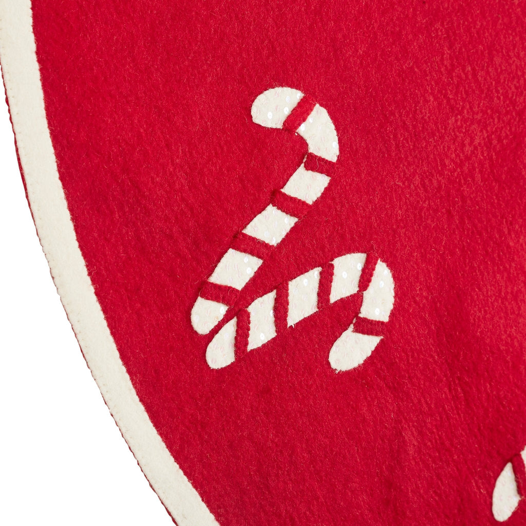 Handmade Candy Canes Red Felt Christmas Tree Skirt Felt 60" Arcadia Home