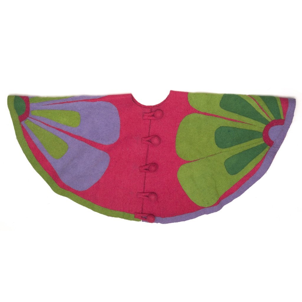 Handmade Retro Flowers Pink Christmas Tree Skirt Felt 60" Arcadia Home