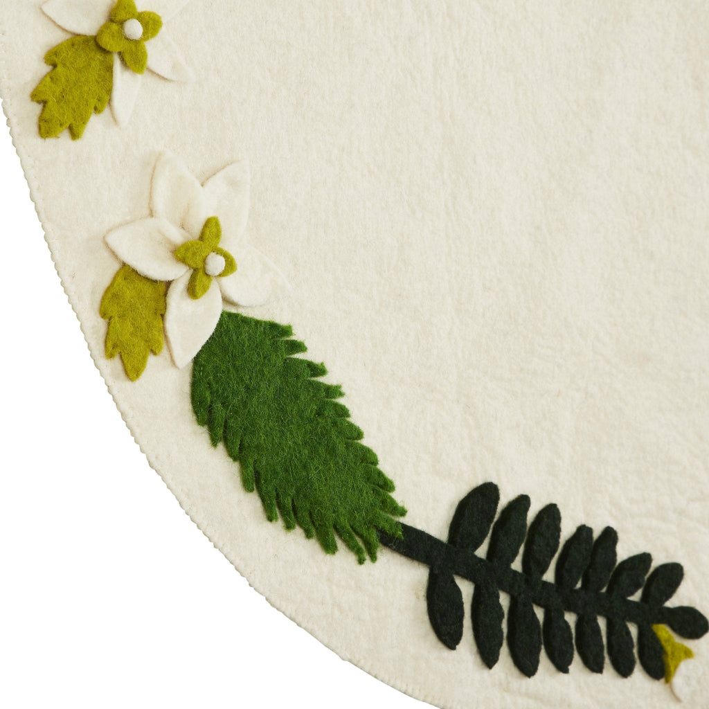 Handmade Christmas Tree Skirt Felt - Greenery Border Cream - 36"/60"/72" Arcadia Home