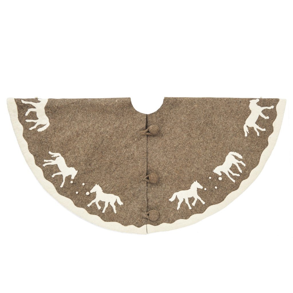 Handmade Horses Gray Felt Christmas Tree Skirt 60" Arcadia Home