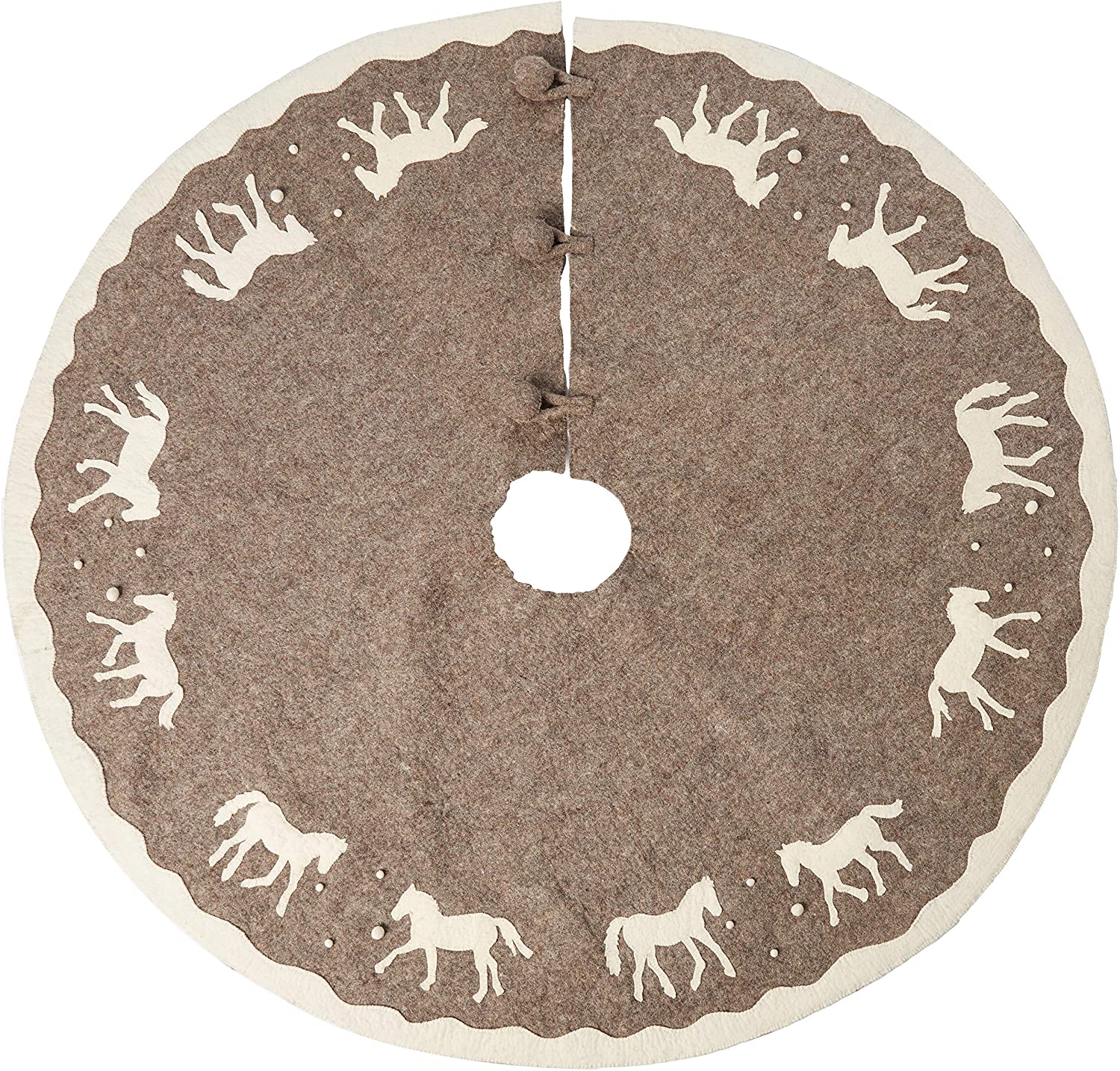 Handmade Horses Gray Felt Christmas Tree Skirt 60" Arcadia Home