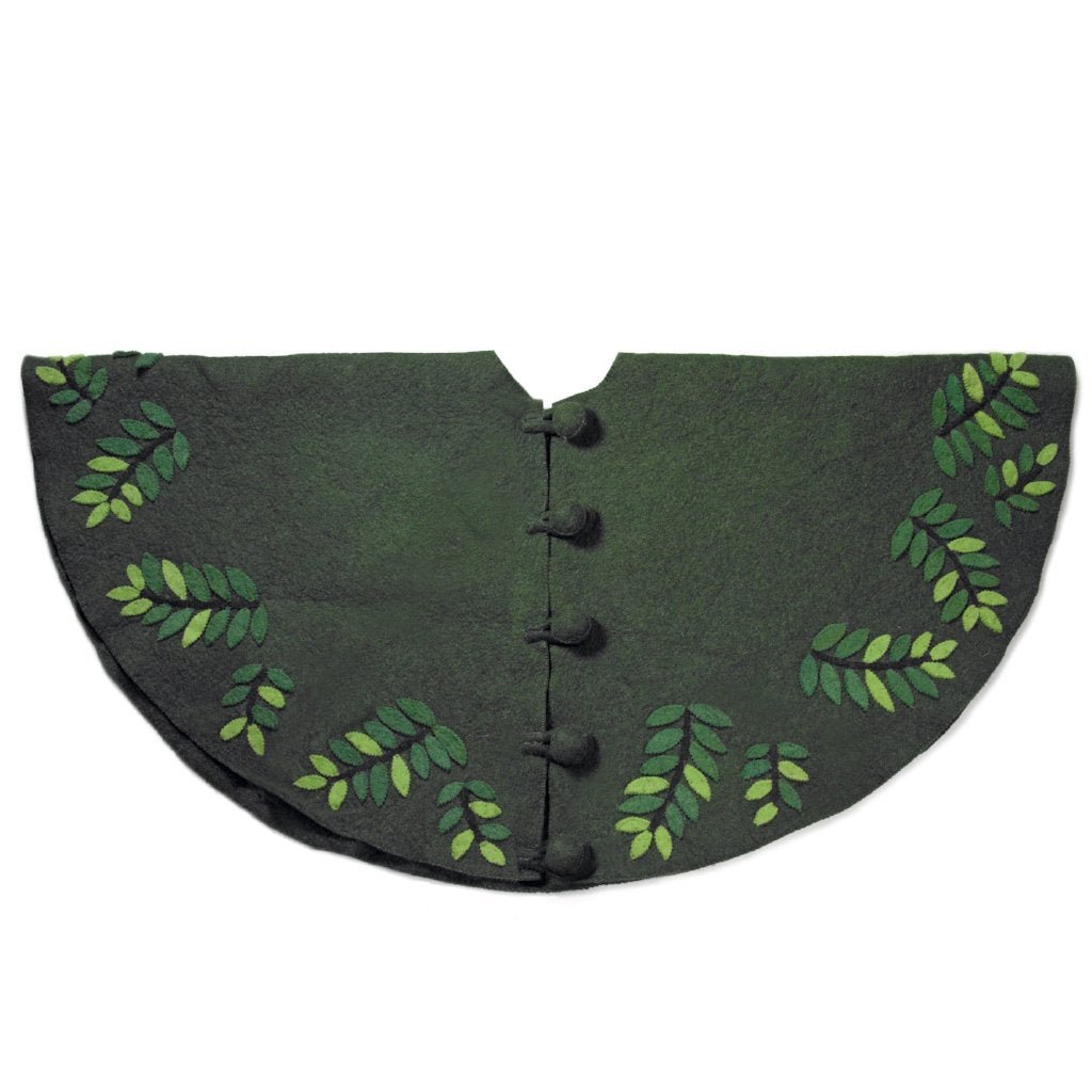 Handmade Green Leaves Felt Christmas Tree Skirt 60" Arcadia Home