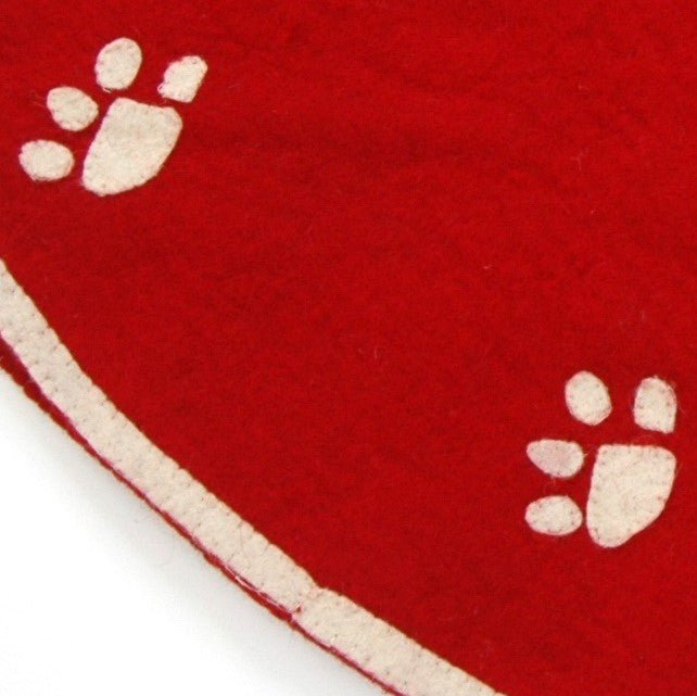 Handmade Paw Prints Red Christmas Tree Skirt in Felt 60" Arcadia Home